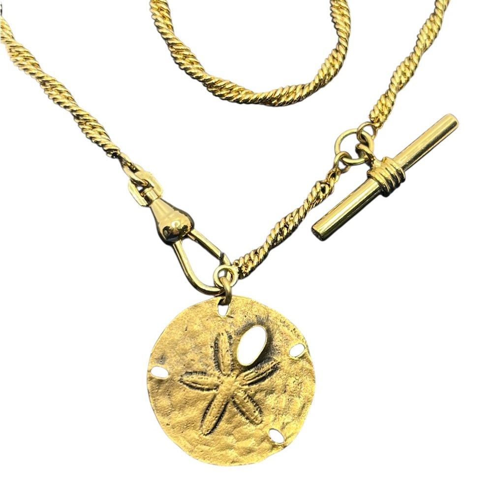 Albert dog clip t bar pocket watch fob seashell gold tone twisted necklace